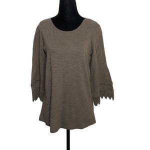 J.Jill 'Shale' Brown 3/4 Sleeve Embroidered Top Size XS